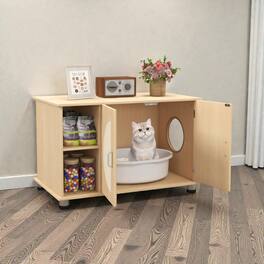 BreeBe - Cat Litter House with Sisal-Wrapped Doors and Leveling Metal Feet - Natural