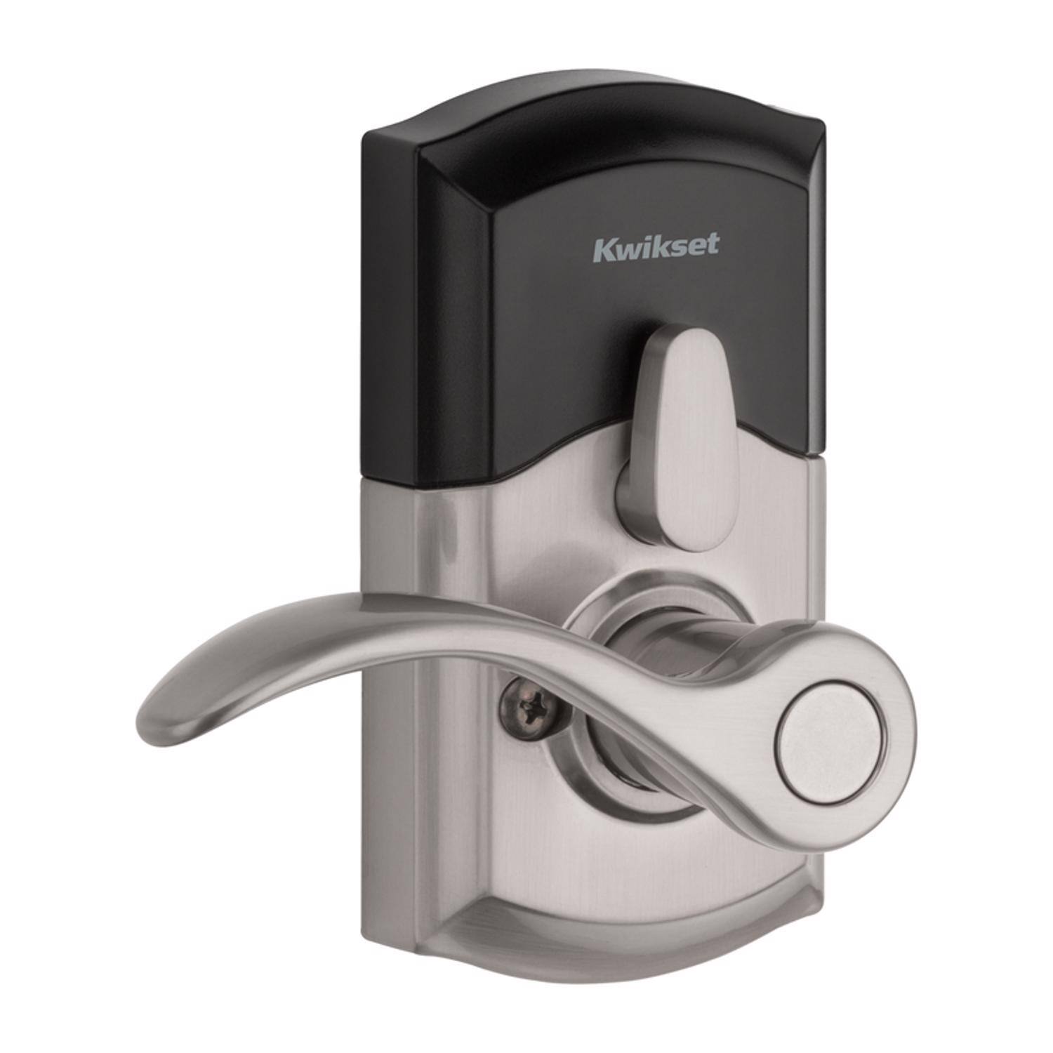 Angle. Kwikset - Kwikset SmartKey Satin Nickel Metal Electronic Touch Pad Entry Lever.