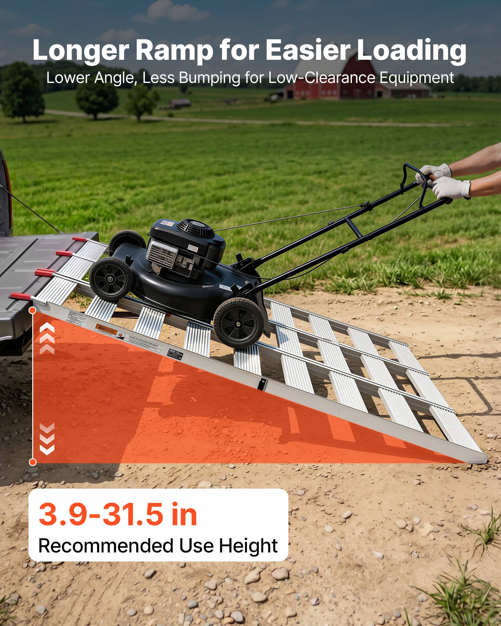 Longer Ramp for Easier Loading  
Lower Angle, Less Bumping for Low-Clearance Equipment  

3.9-31.5 in  
Recommended Use Height