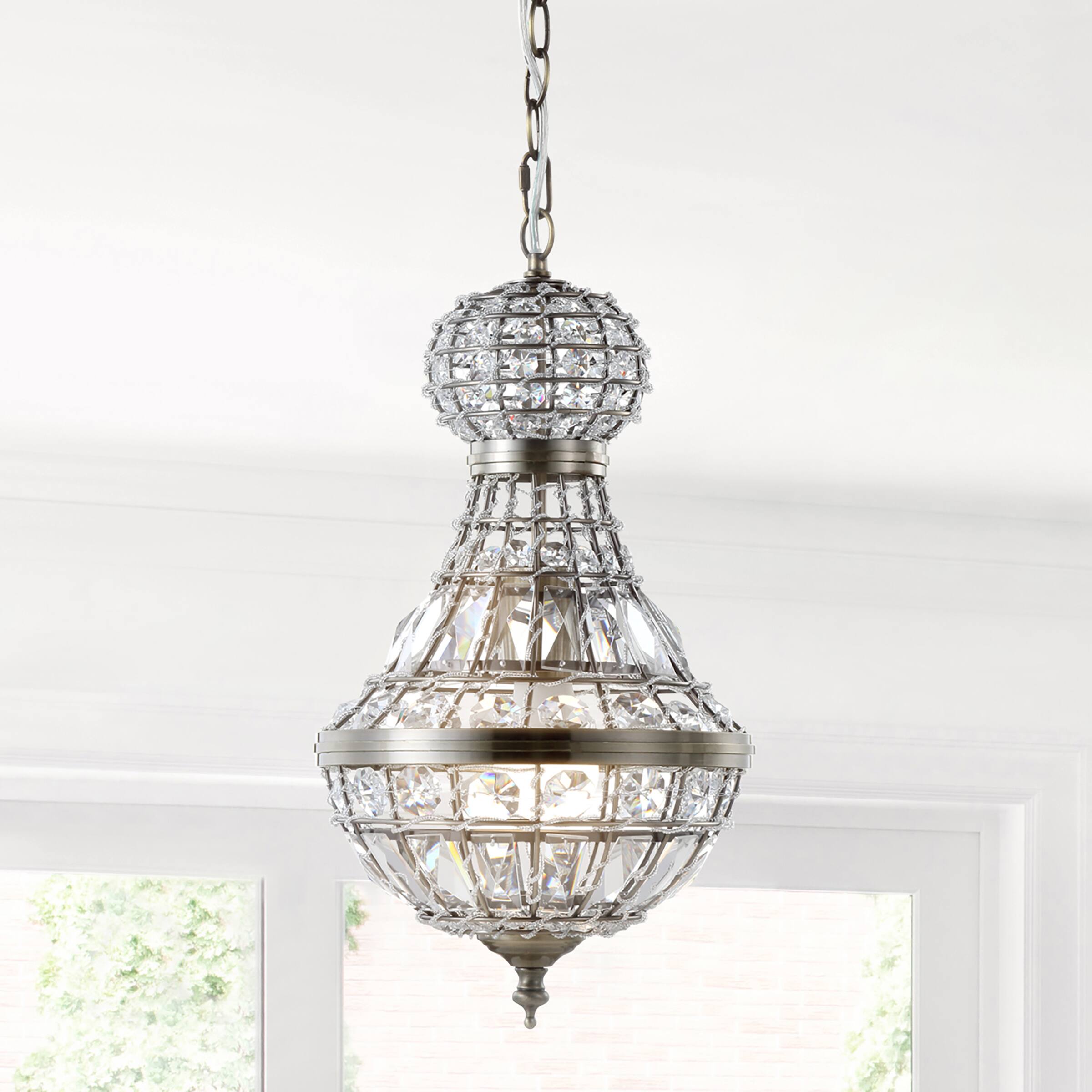 Alt View 1. Jonathan Y - Regina 12" Crystal/Metal Empire LED Pendant, Antique Brass - Antique Brass/Clear.