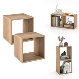 Gymax - 4PCS Stackable Storage Cube Free-standing Storage Organizer Bookcase for Bedroom - Natural