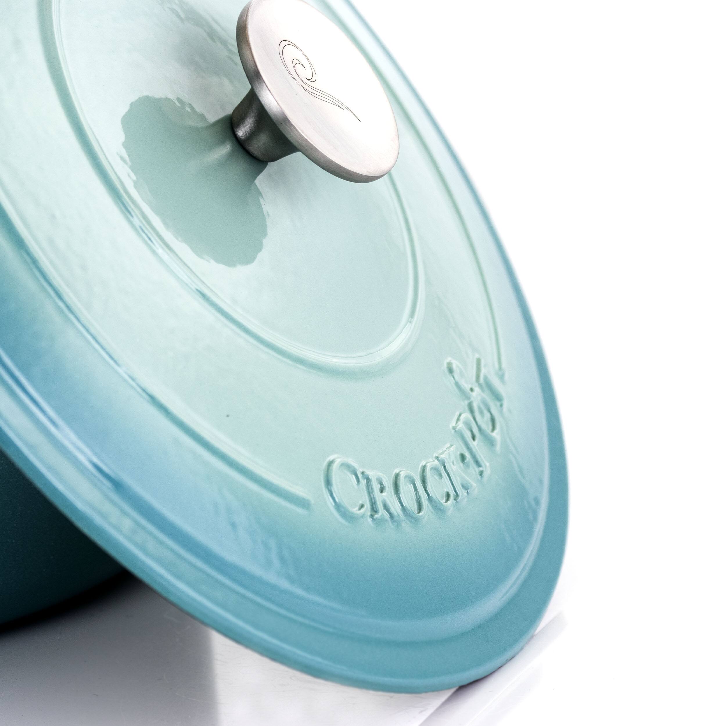 Alt View 5. Crockpot - Crock-Pot Artisan 2 Piece 7 Quarts Enamled Cast Iron Dutch Oven in Aqua Blue - Blue.