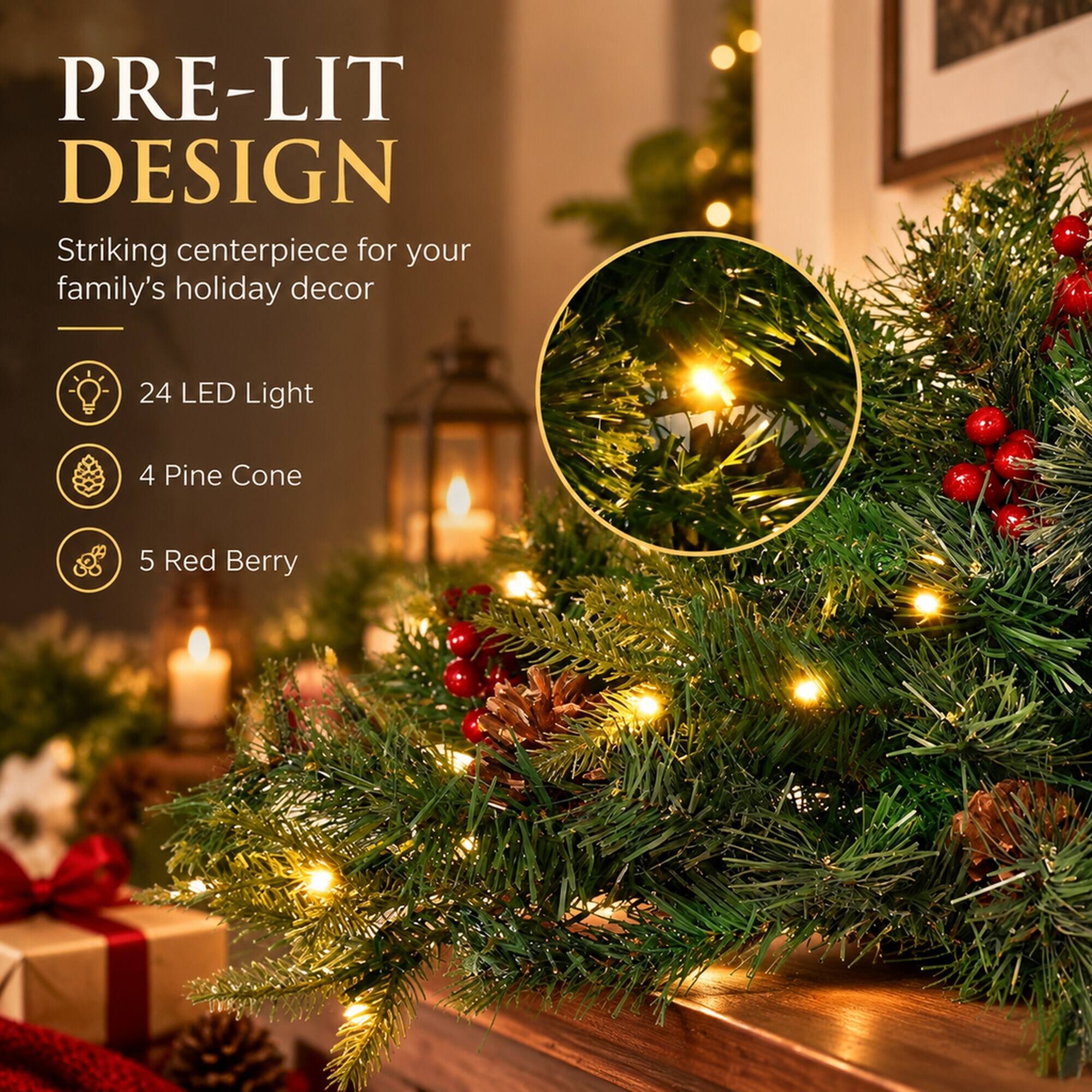 RYHNUYNE Pre Lit Cordless Artificial Christmas Tree With Warm White LED ...