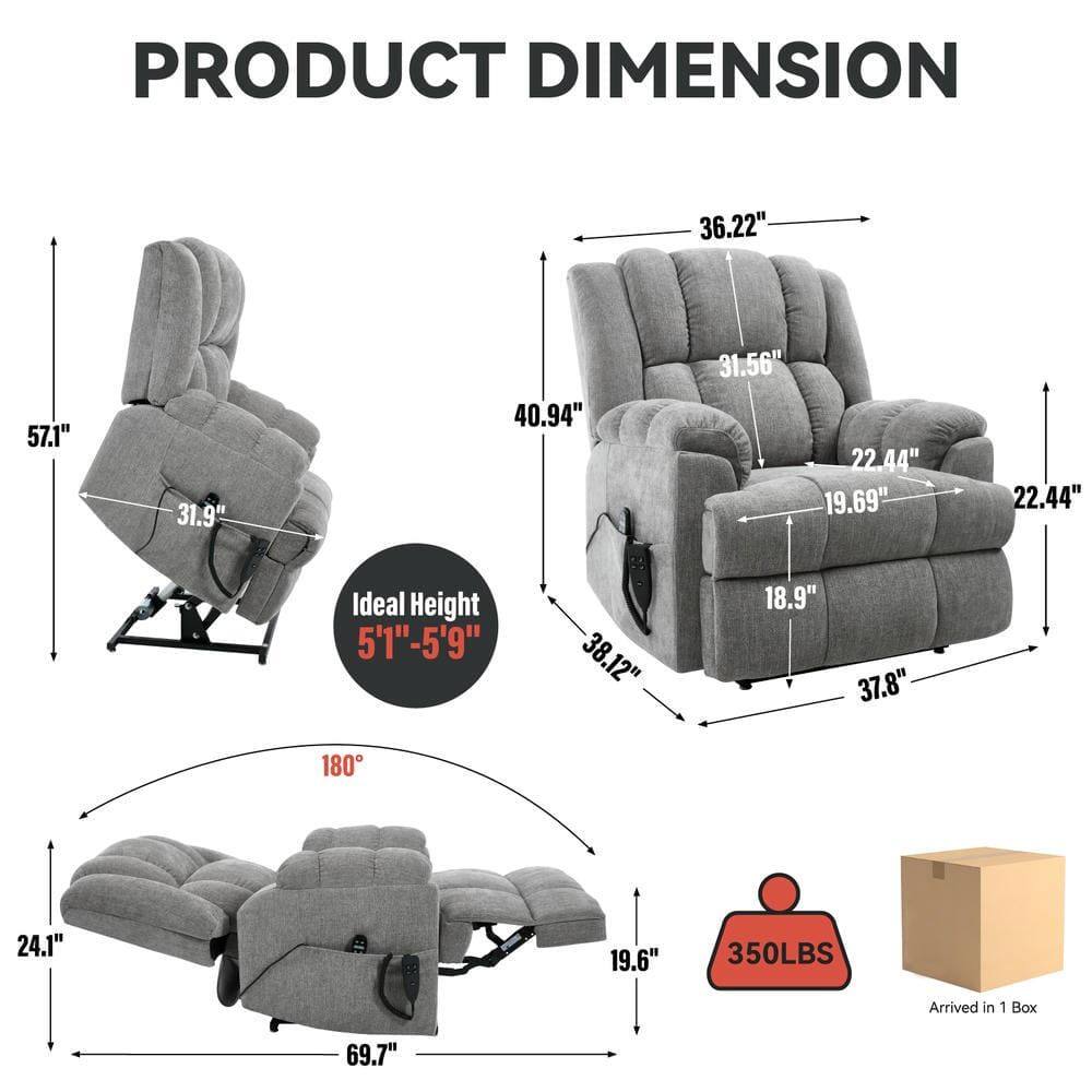 PRODUCT DIMENSION

- Width: 36.22"
- Depth: 57.1"
- Height: 31.9"
- Seat Height: 40.94"
- Seat Depth: 31.56"
- Armrest Height: 22.44"
- Armrest Width: 19.69"
- Back Height: 22.44"
- Ideal Height: 5'1" - 5'9"
- Seat Width: 38.12"
- Seat Depth: 18.9"
- Back Width: 37.8"
- Seat Height: 180
- Seat Depth: 24.1"
- Seat Height: 19.6"
- Weight Capacity: 350LBS
- Arrived in 1 Box
- Overall Length: 69.7"