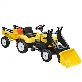 Aosom - Kids Ride-On Excavator, Pedal Car Bulldozer, Move Forward/Back, Working Dirt Bucket, 6 Wheels
