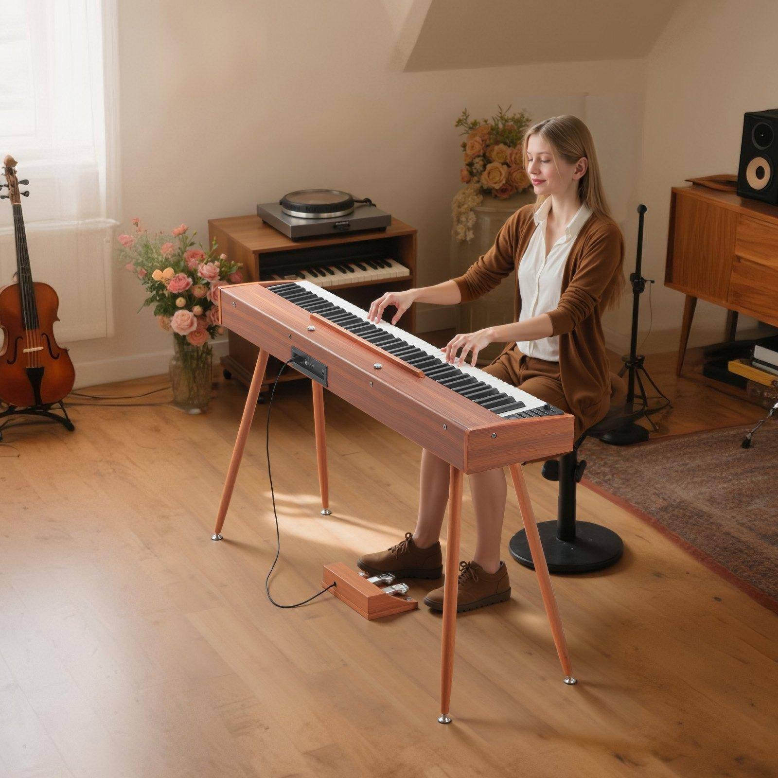 Alt View 1. Glintex - Weighted Digital Piano, 88-Key Fully Weighted Keyboard with Stand, Triple Pedal, Power Adapter and Wireless Support.