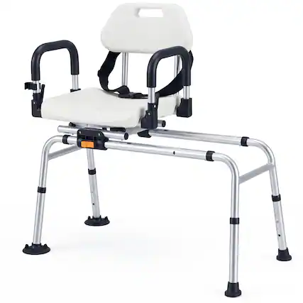 Front. Gymax - Gymax Sliding Shower Chair w/ Backrest Swivel Seat 5-Level Adjustable Height - White, Sliver.