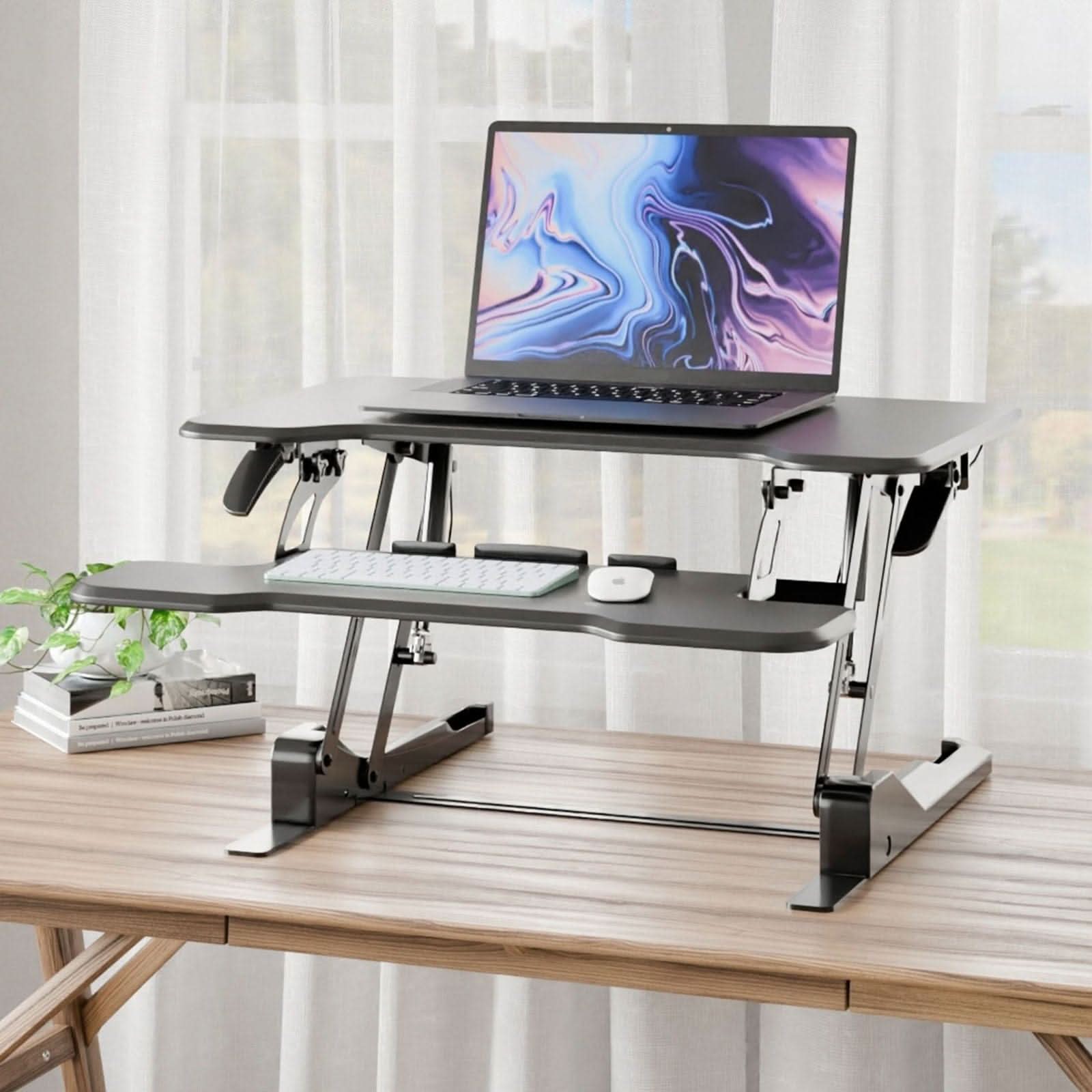 Alt View 2. Mount-It! - Compact Standing Desk Converter with 30″ Desktop and Height-Adjustable Sit-Stand Workstation, Black - Black.
