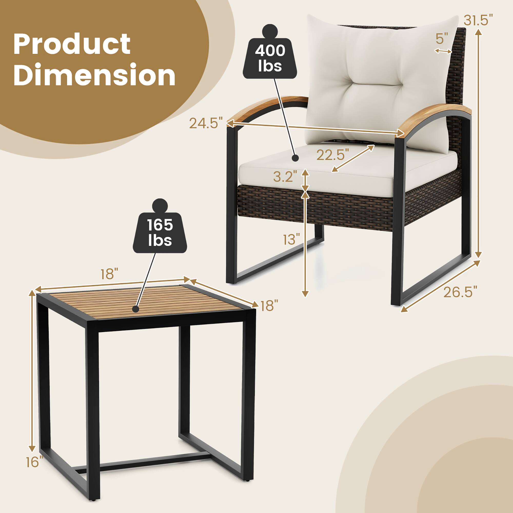 Product Dimension: 165 Ibs, 400 Ibs, 16", 18", 18", 26.5", 31.5", 24.5", 22.5", 13", 5", 3.2"