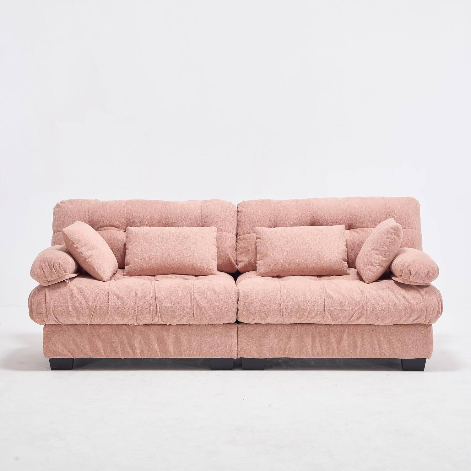 Alt View 5. Trinkets Crazed - 88" Boucle Sectional Loveseat Sofa, Comfy Modular Convertible Couch Sofa Set w/Pillows - Pink.