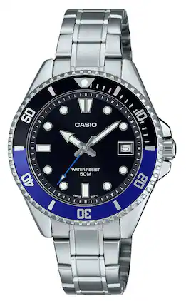 Casio - Standard Analog Stainless Steel Black Dial Quartz MDV-10D-1A2 Men's Watch - Silver/Black