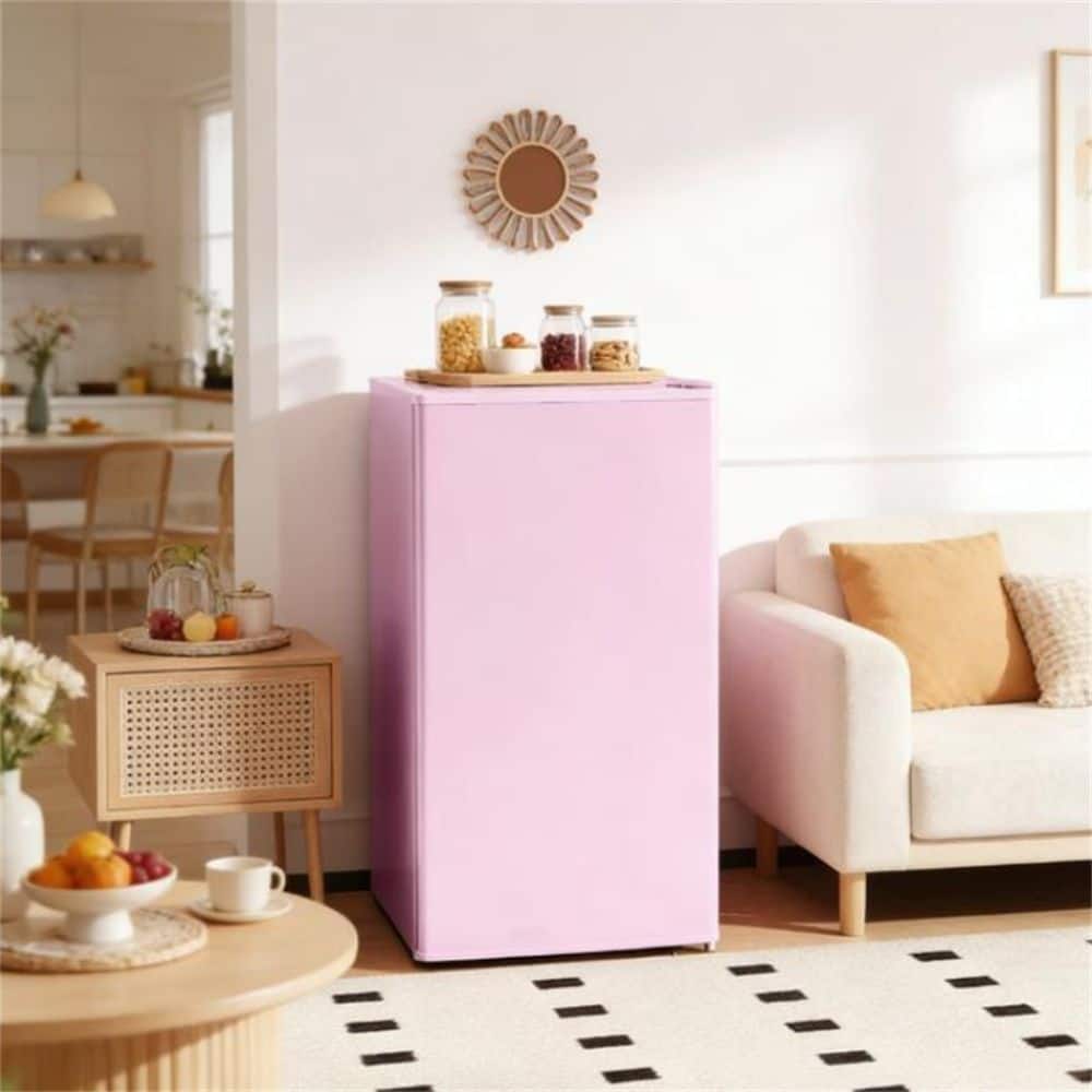 Loheer - Mini Fridge with Freezer 3.2 Cu Ft Compact Refrigerator Reversible Door Small Dorm Fridge - Pink