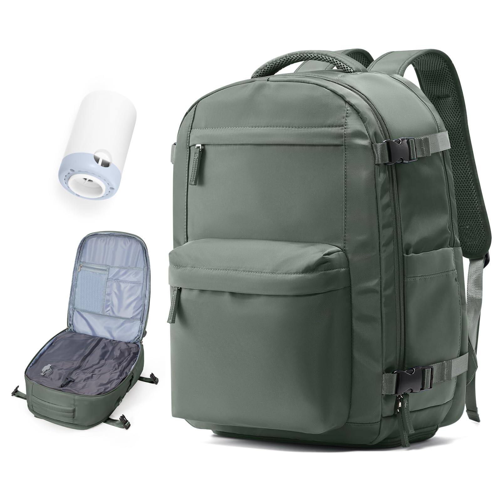 Stamp n Camp - Vacuum Travel Backpack With Pump Women Personal Item Carry On Backpacks Flight Approved 18x14x8 Inches Men Laptop - E3-green(with Electric Air Pump)-M-Vacuum Compres