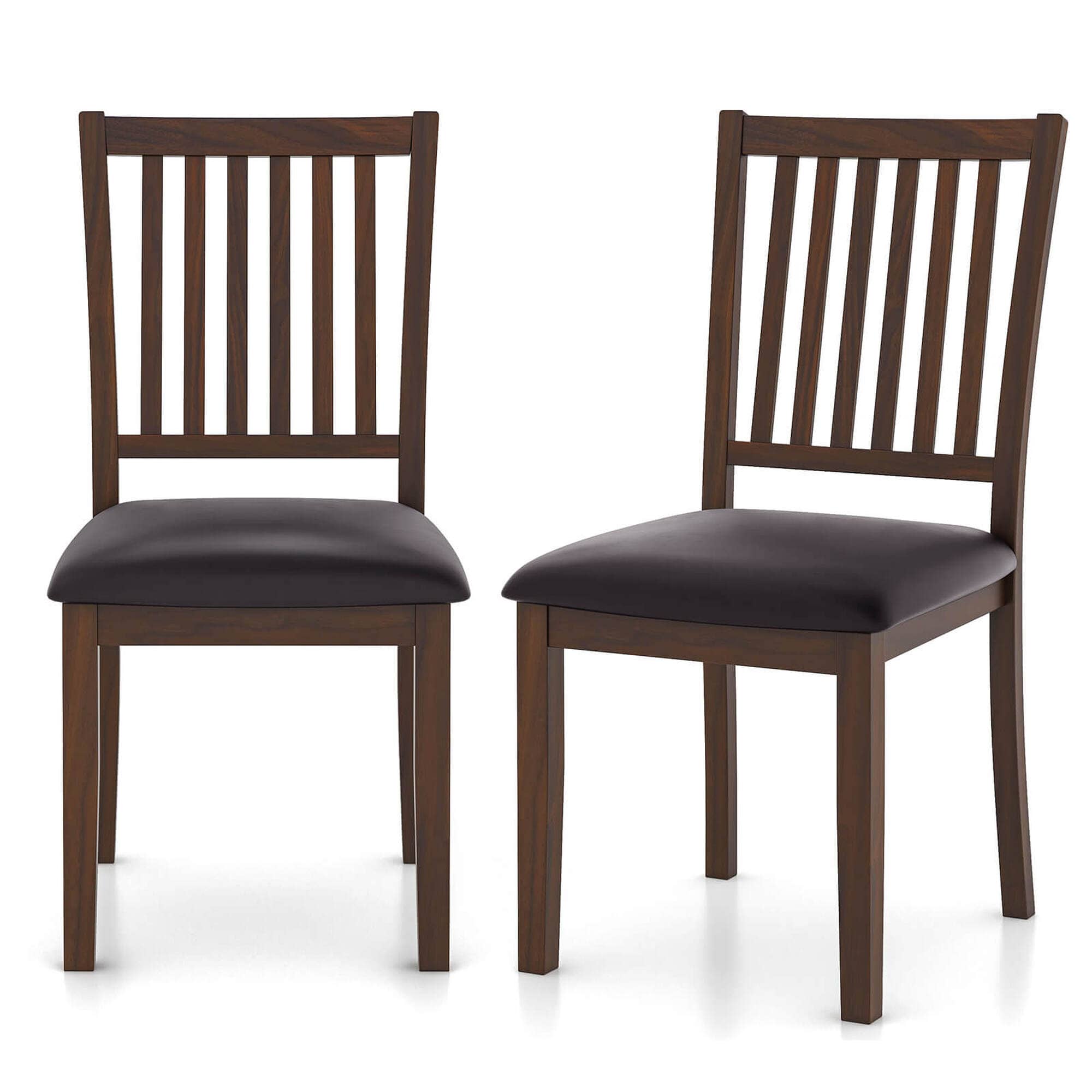 Front. Costway - Modern Dining Chair Set of 2 with Slanted High Backrest Wear-resistant PVC Leather - Cappuccino, Black.