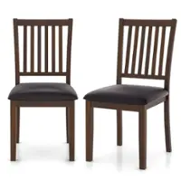 Costway Modern Dining Chair Set of 2 with Slanted High Backrest Wear-resistant PVC Leather - Cappuccino, Black - Front_Zoom