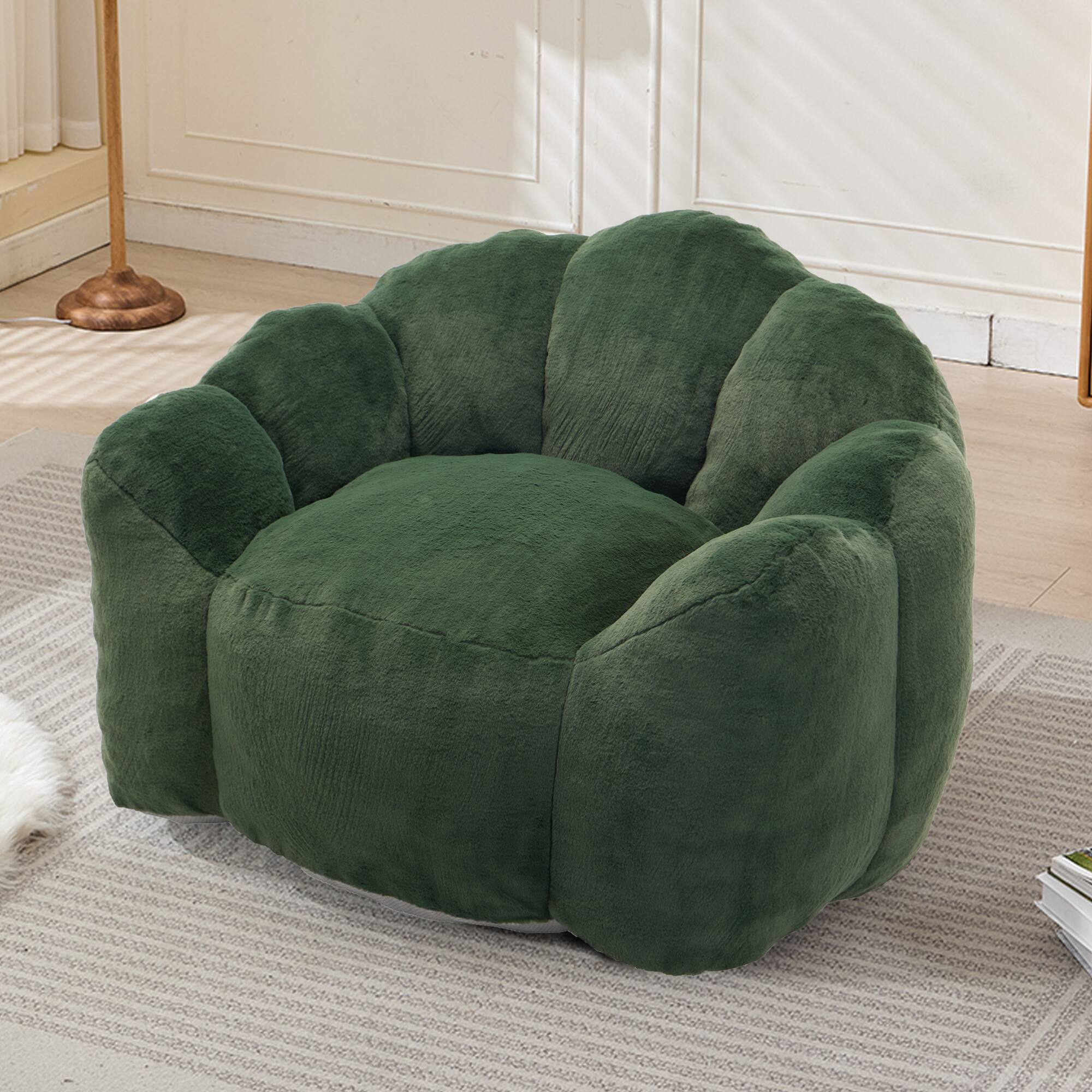 Alt View 4. GOODSILO - Lotus Style Compression Sofa Bean Bag Chair with Pull Ring for Easy Mobility and No Assembly Required - Green.