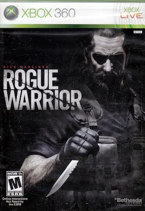 XBOX 360
XBOX LIVE
NTSC
DICK MARCINKO
ROGUE WARRIOR
MATURE 17+
M
CONTENT RATED BY ESRB
Online Interactions Not Rated by the ESRB
"Bethesda SOFTWORKS
a ZeniMax Media company" - E10+ (Everyone 10+)