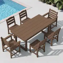 SERWALL - HDPE Outdoor Dining Set for 6, 67'' Patio Table and Chairs Set - Brown