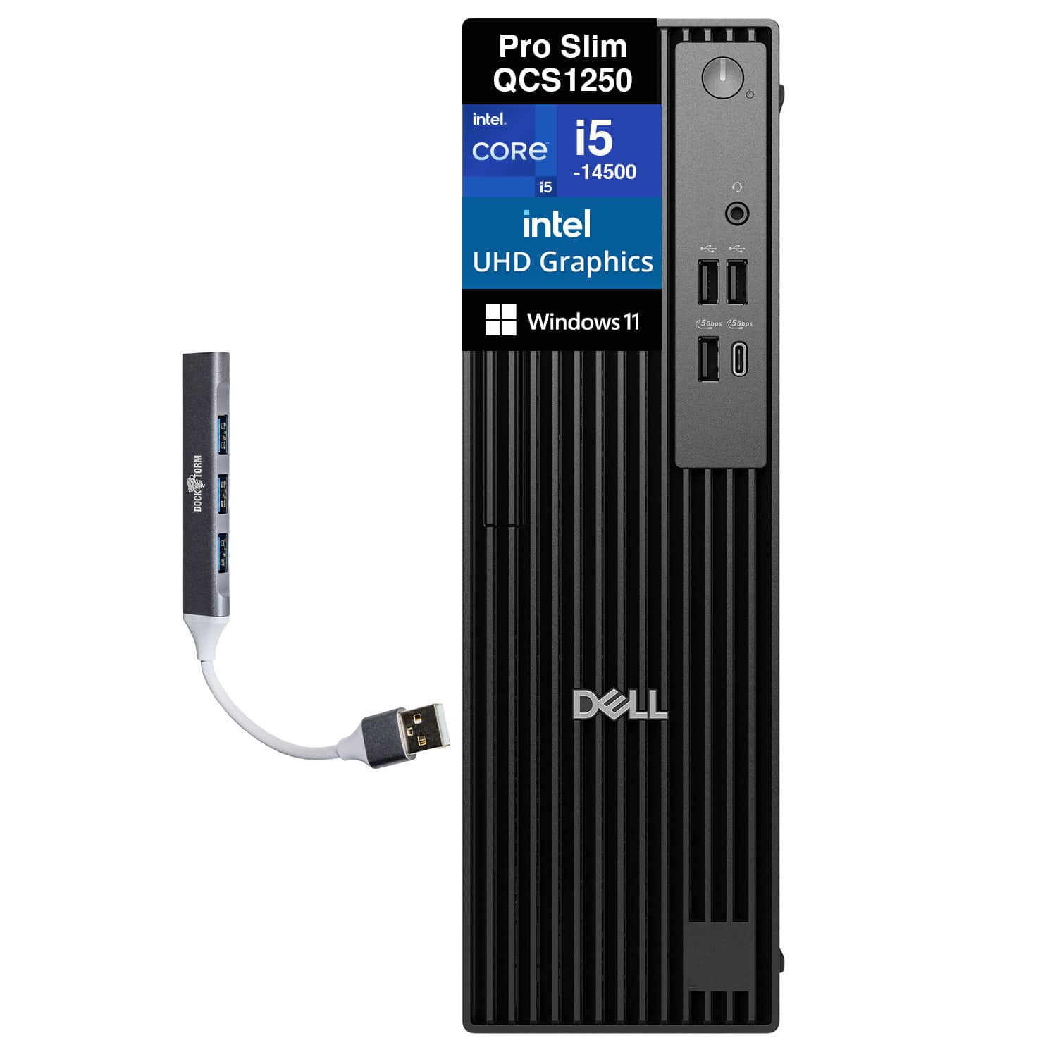 Dell - Pro Slim QCS1250 Mini Desktop (Intel i5-14500, 64GB DDR5, 2TB PCIe SSD, Intel UHD 770, Win 11 Pro) w/USB Hub - Black