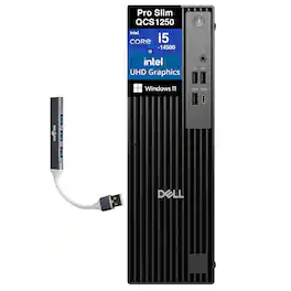 Dell - Pro Slim QCS1250 Mini Desktop (Intel i5-14500, 16GB DDR5, 1TB PCIe SSD, Intel UHD 770, Win 11 Pro) w/USB Hub - Black