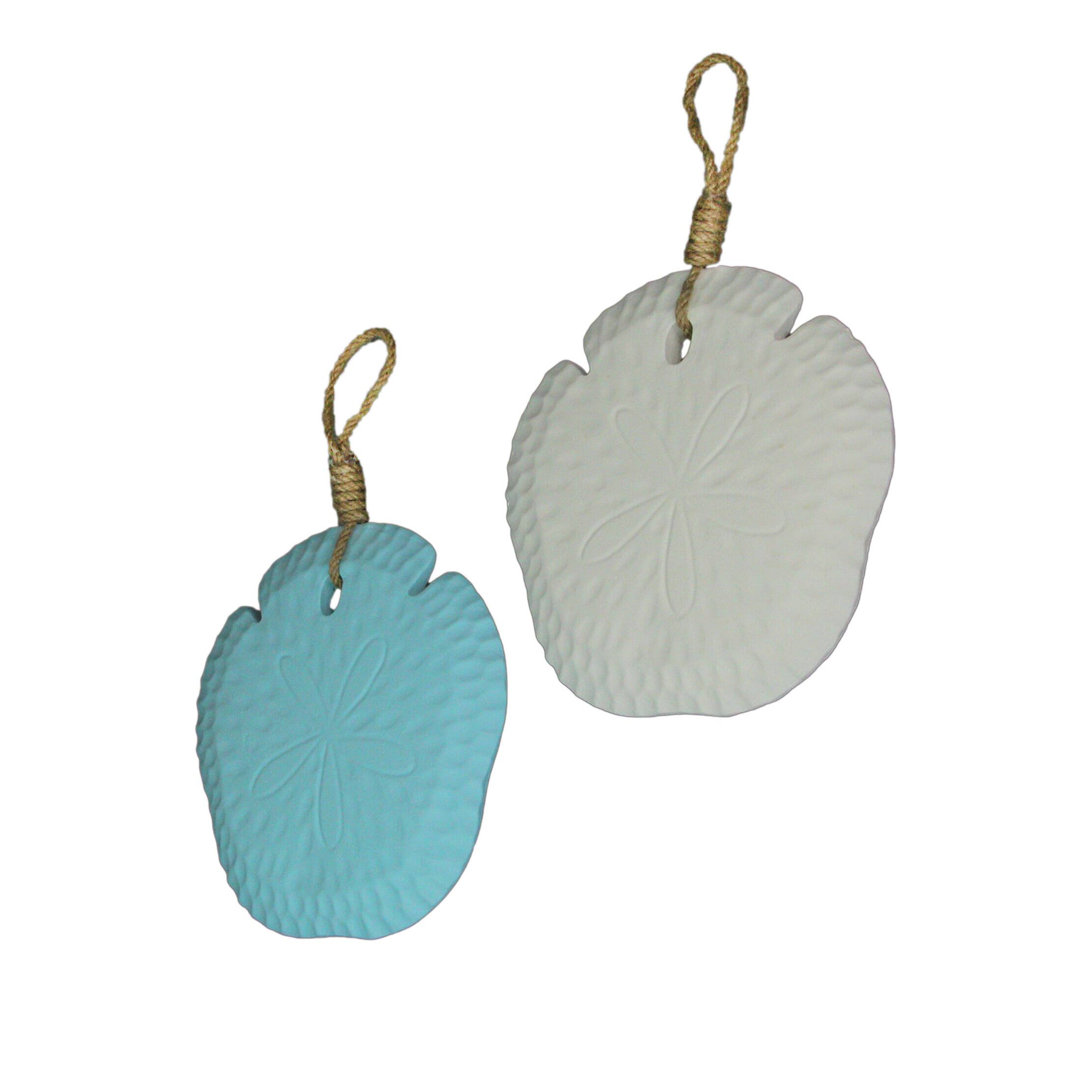 Alt View 2. Things2Die4 - Set of 2 Wooden Sand Dollar Wall Hangings – Coastal Blue and White Decorations - Multicolored.