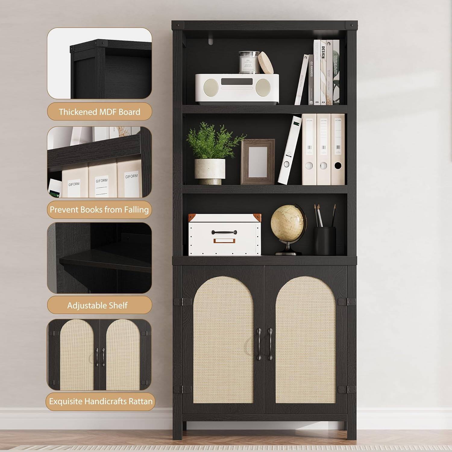 - Thickened MDF Board
- Prevent Books from Falling
- Adjustable Shelf
- Exquisite Handicrafts Rattan