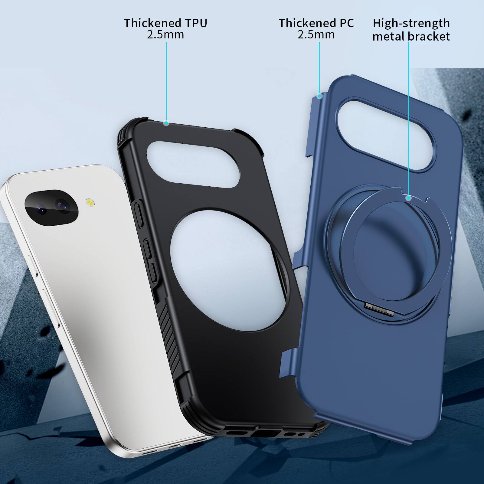 Thickened TPU 2.5mm  
Thickened PC 2.5mm  
High-strength metal bracket