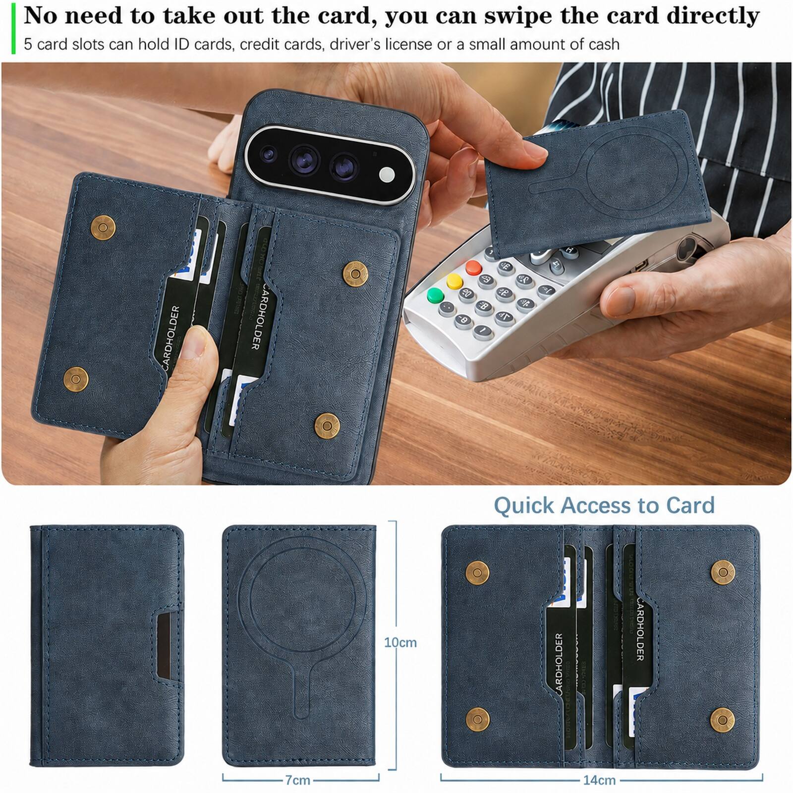 No need to take out the card, you can swipe the card directly  
5 card slots can hold ID cards, credit cards, driver's license or a small amount of cash

CARDHOLDER  
CARDHOLDER  
E 3 20 De 99 8  8- 7h 1  
10  
F1  
10cm  
Quick Access to Card CARDHOLDER CARDHOLDER  
7cm  
14cm