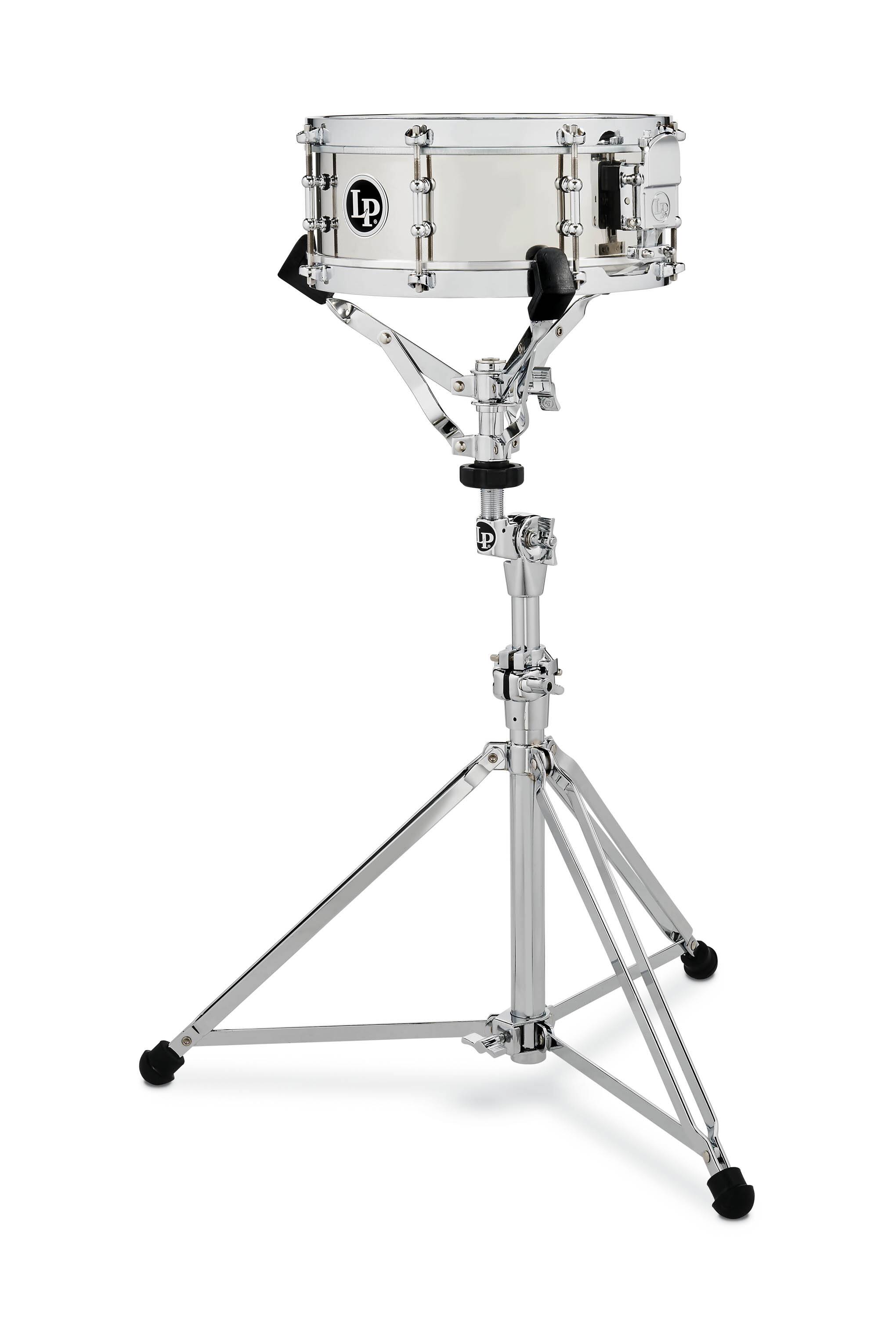 Angle. Latin Percussion - Steel Salsa Snare Drum, 4-1/2" x 12".