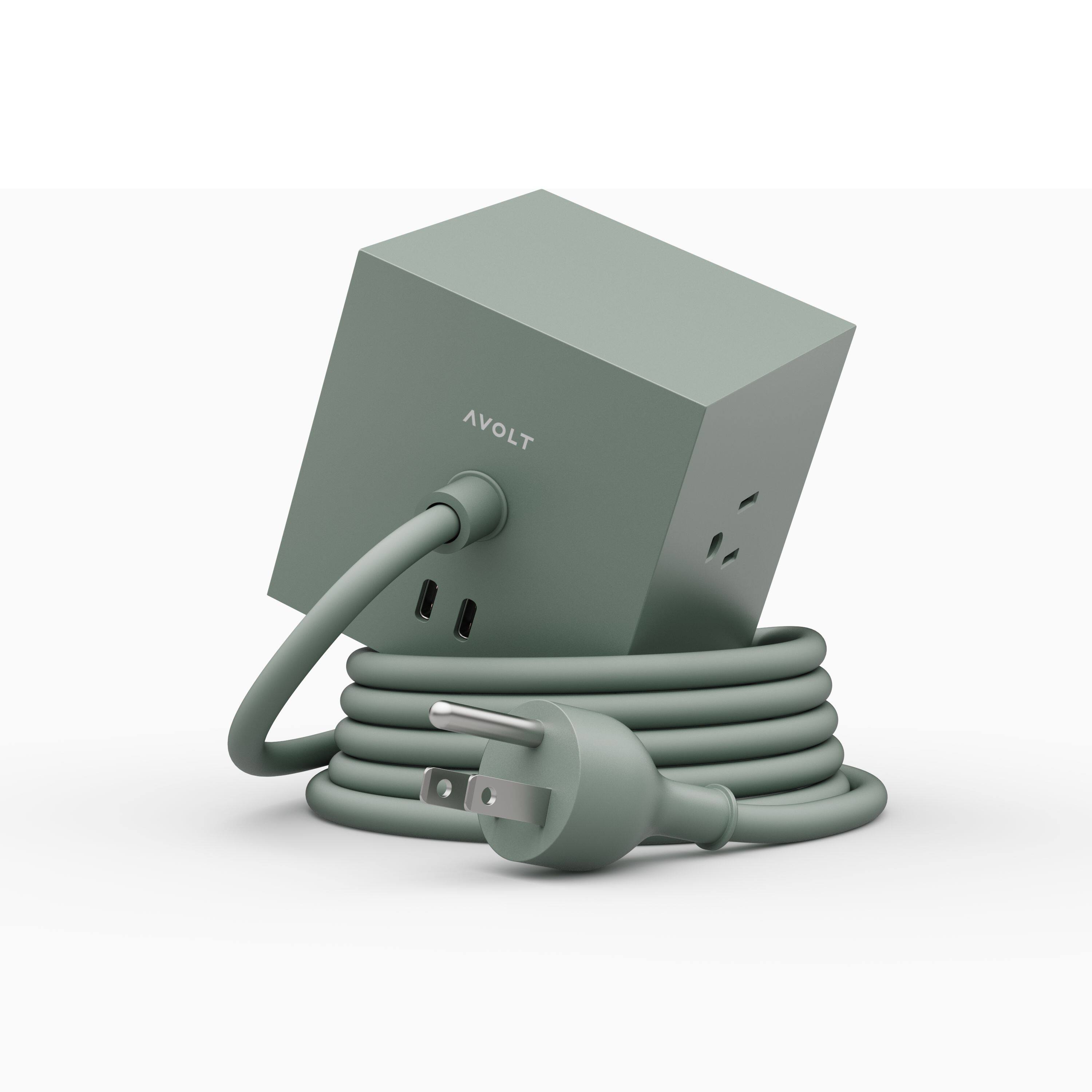 Front. AVOLT - AVOLT Power Extender with 3 Plug-ins, 2 30W USB-C - Green.