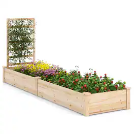 Gymax - Raised Garden Bed Wooden Planter Box with Divided Space for Outdoor - Natural