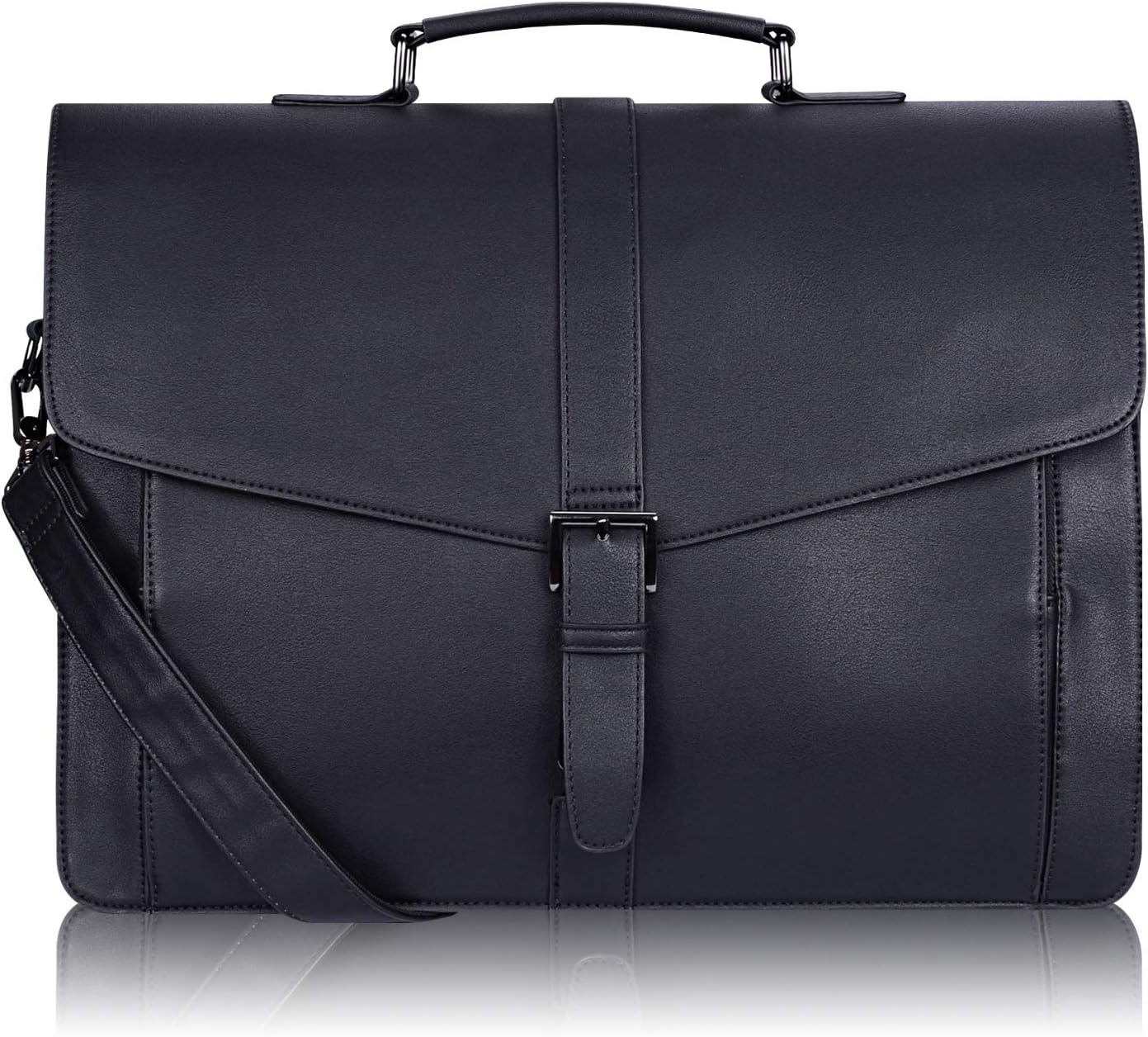 Front. Vulpecula Spade - Men's Leather Briefcase Laptop Computer Bag for Office, Large Satchel Professional Pu Leather Messenger Shoulder Bag - Black.