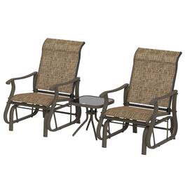 Outsunny - Outdoor Gliders Set Bistro Set with Steel Frame, Tempered Glass Top Table for Patio, Garden - Brown
