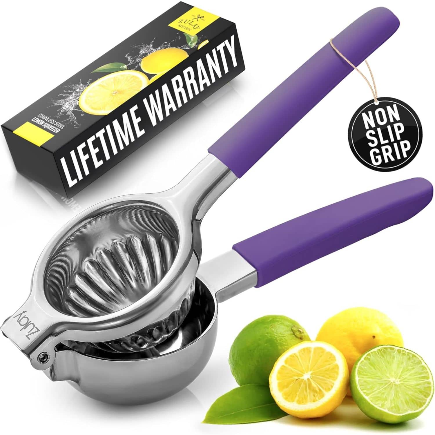 Zulay Kitchen - Stainless Steel Lemon Squeezer with Solid Metal Squeezer Bowl and Food Grade Silicone Handles - Purple