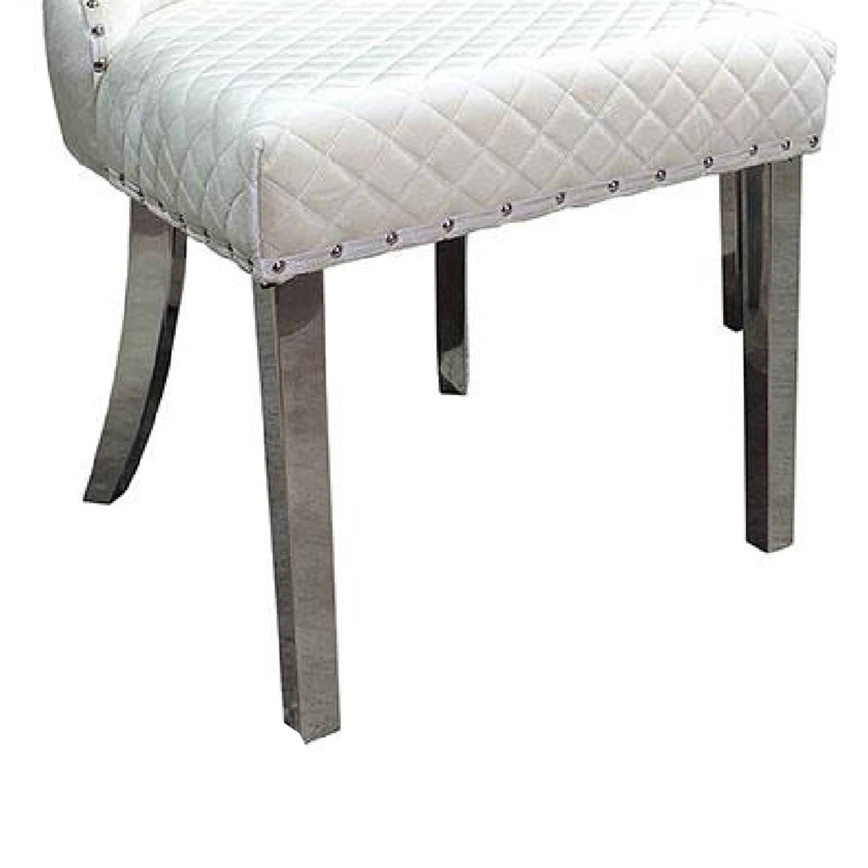 Alt View 3. Manhattan Lane - Anova Side Dining Chair Set of 2, Rivet Trim, Silver Stainless Steel, White Fabric - White, Silver.