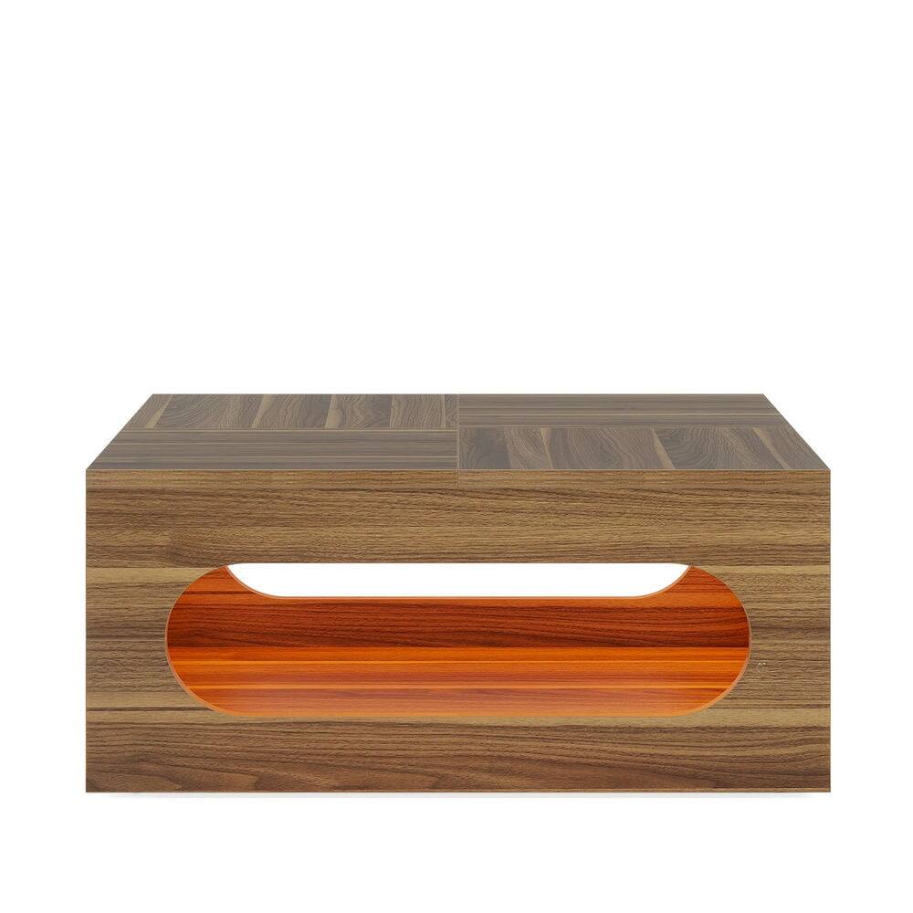 Back. Kadyn - Kadyn Center Coffee Table, Living Room Table,2-Tier Coffee Table, Wood Square Center Tea Table with LED Strip Light - Brown.