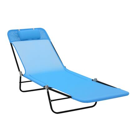 Front. Outsunny - Folding Chaise Lounge Chair, Pool Sun Tanning Chair, Outdoor Lounge Chair with Reclining Back, Breathable Mesh Seat - Blue.
