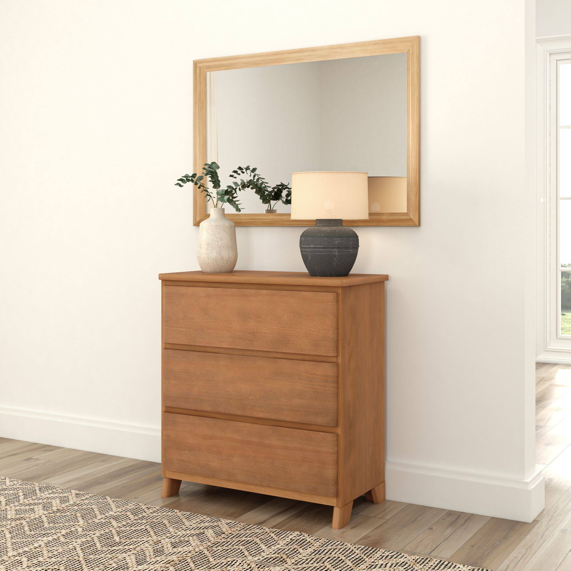Front. Plank+Beam - Plank+Beam Modern Farmhouse 3 Drawer Dresser, Pecan Wirebrush - Pecan Dip.