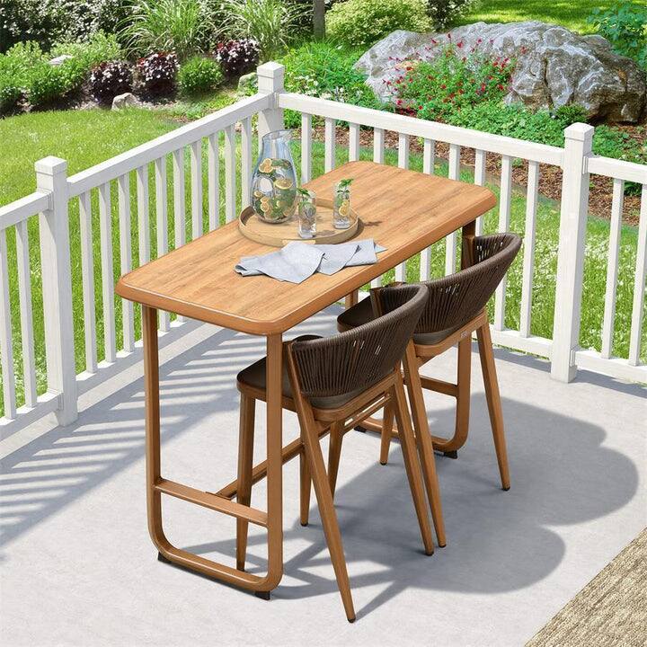 Alt View 1. PURPLE LEAF - Outdoor Bar Stool Set of 2 Rattan Bar Stools with Back Metal Bar Height Stool Outdoor Bar Chair for Garden Kitchen - Brown-Bar Height.