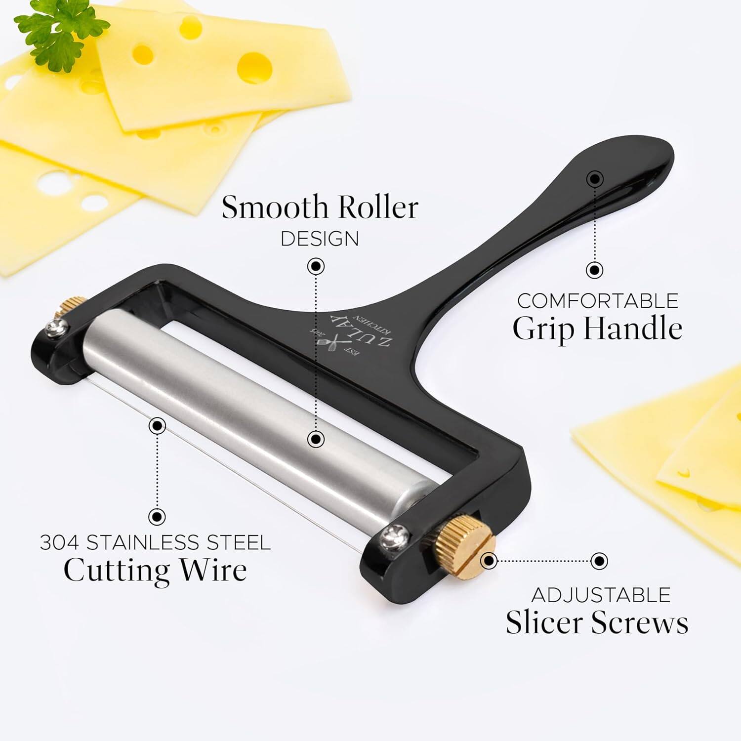 Smooth Roller DESIGN, COMFORTABLE Grip Handle, 304 STAINLESS STEEL Cutting Wire, ADJUSTABLE Slicer Screws