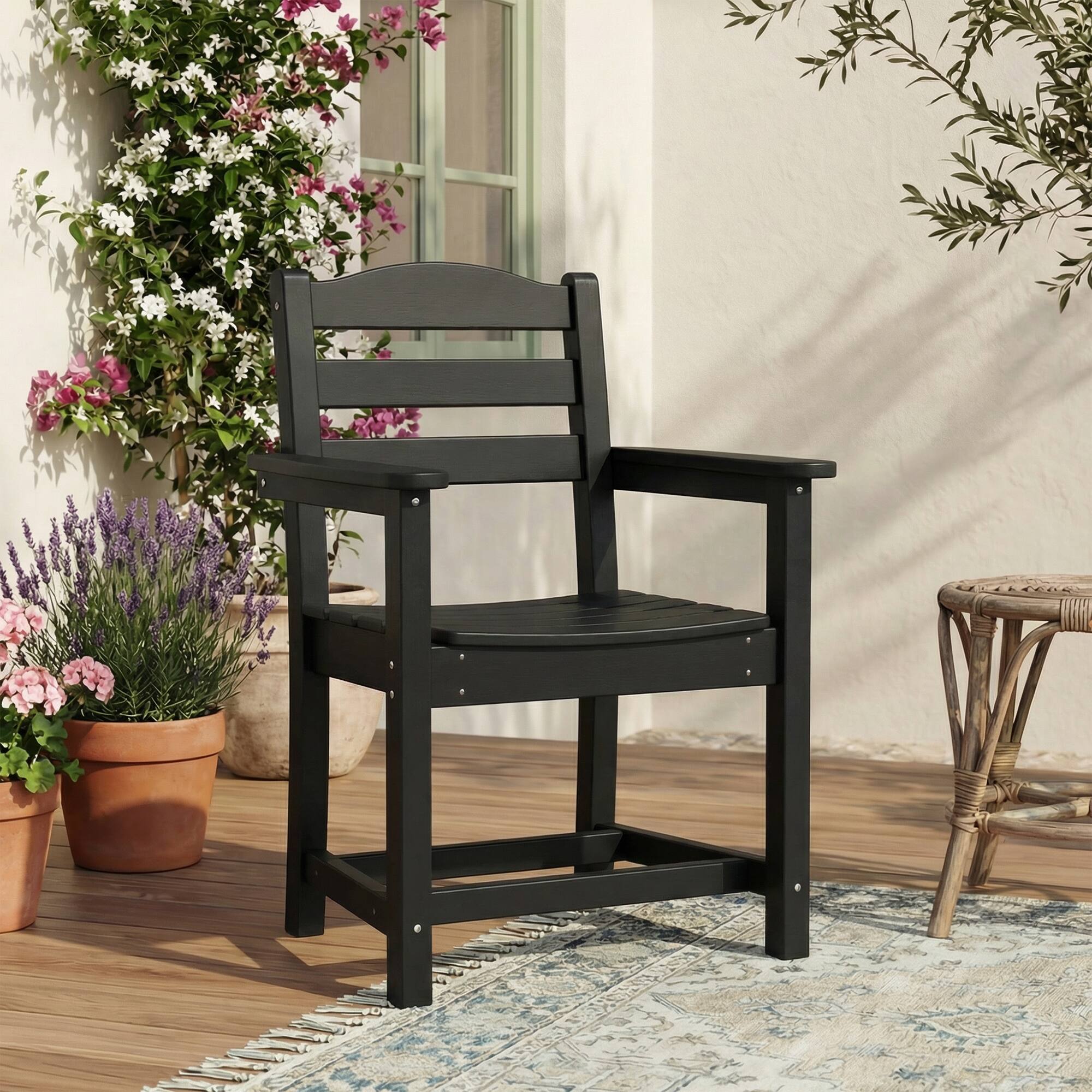 Alt View 1. Famapy - Pairs of HDPE Outdoor Dining Chair - 4 Colors Weatherproof Patio Armchair for Garden, Poolside 330LBS Capacity - Black.