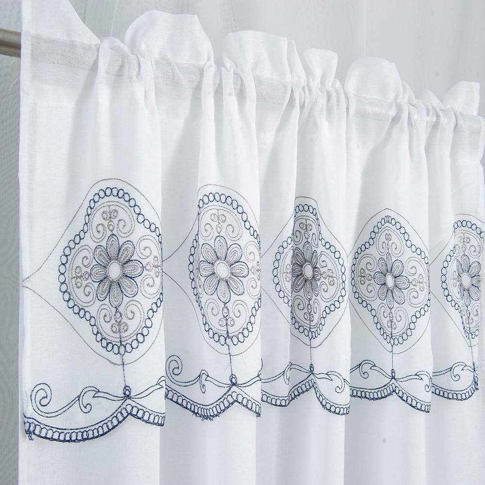 Angle. RT Designers Collection - Oliva Gray Arcadia Embroidered Curtain Panel - 54" x 90" Navy - Navy.