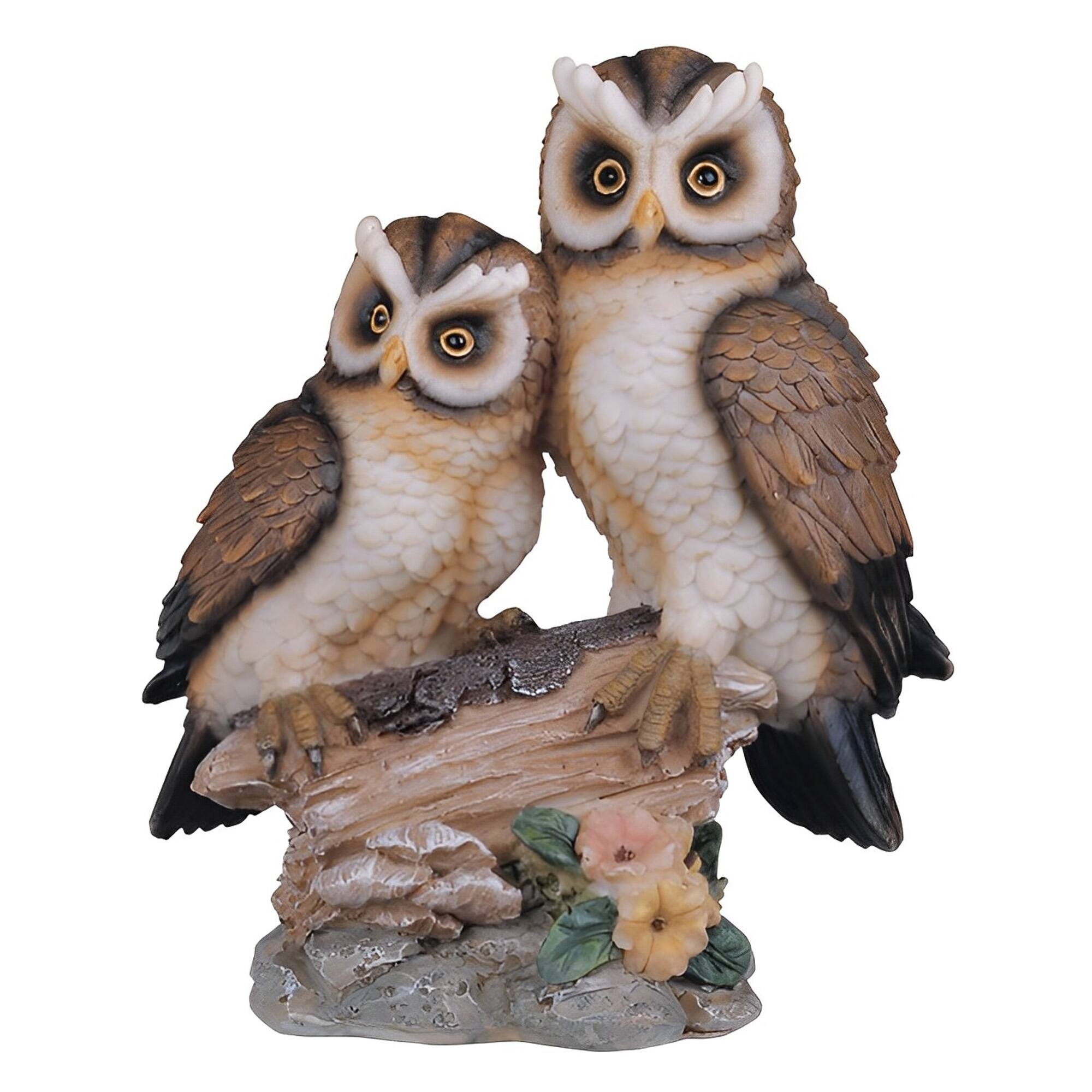 Front. FC Design - FC Design 4.5"W Owl Couple Standing on Tree Trunk Figurine Statue Desk Tabletop Home Decor Gift - Multi-Color.