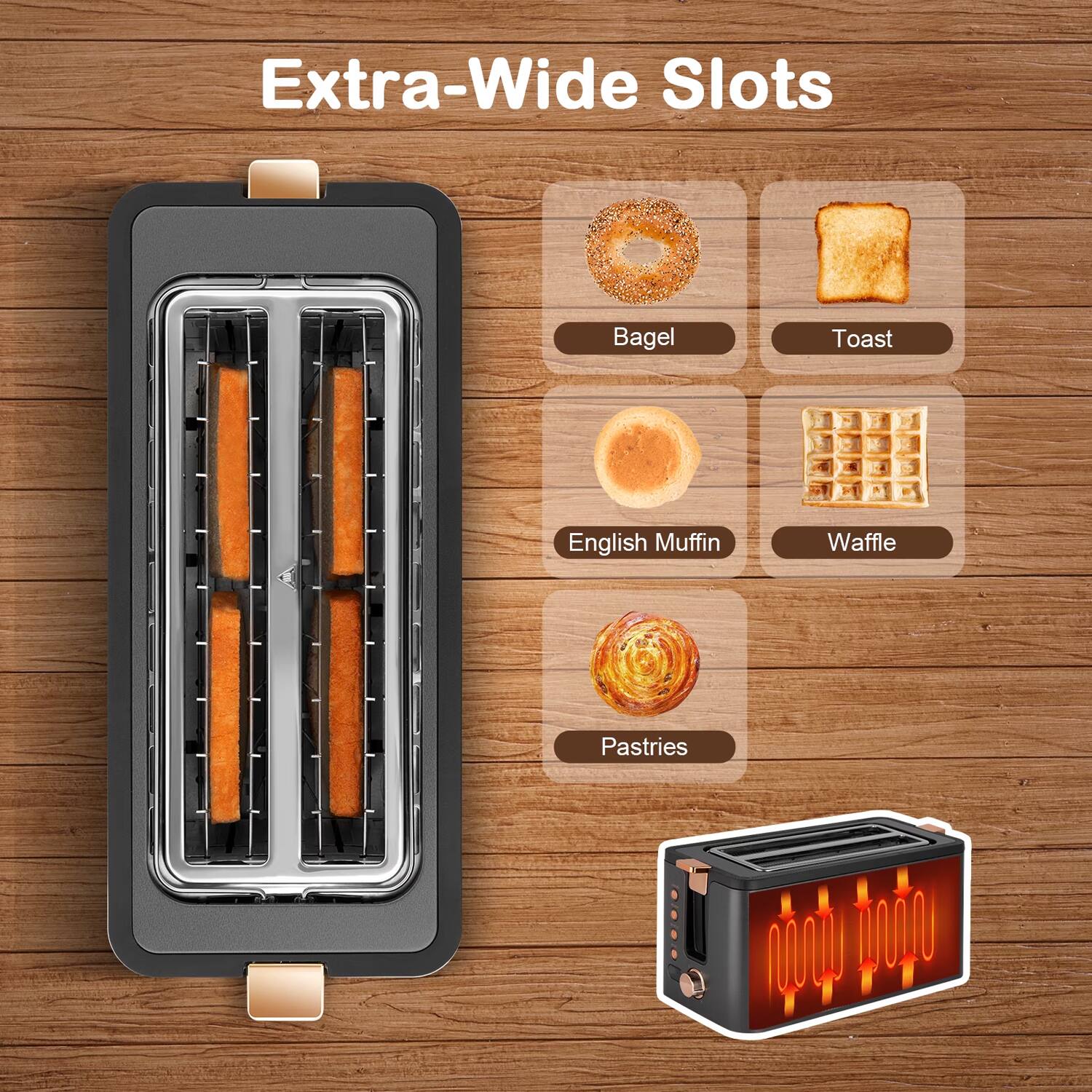 Extra-Wide Slots

- Bagel
- Toast
- English Muffin
- Waffle
- Pastries