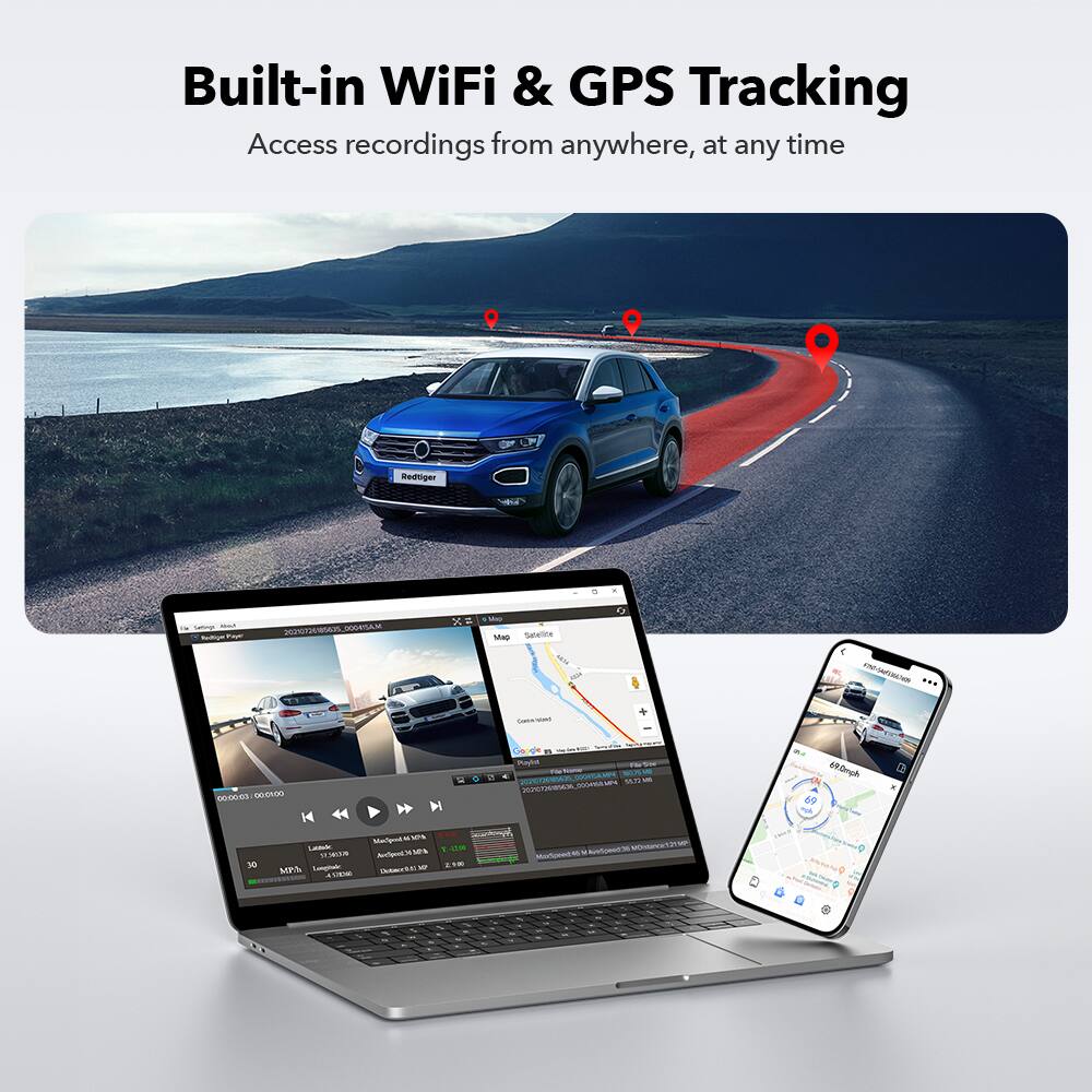 Built-in WiFi & GPS Tracking
Access recordings from anywhere, at any time