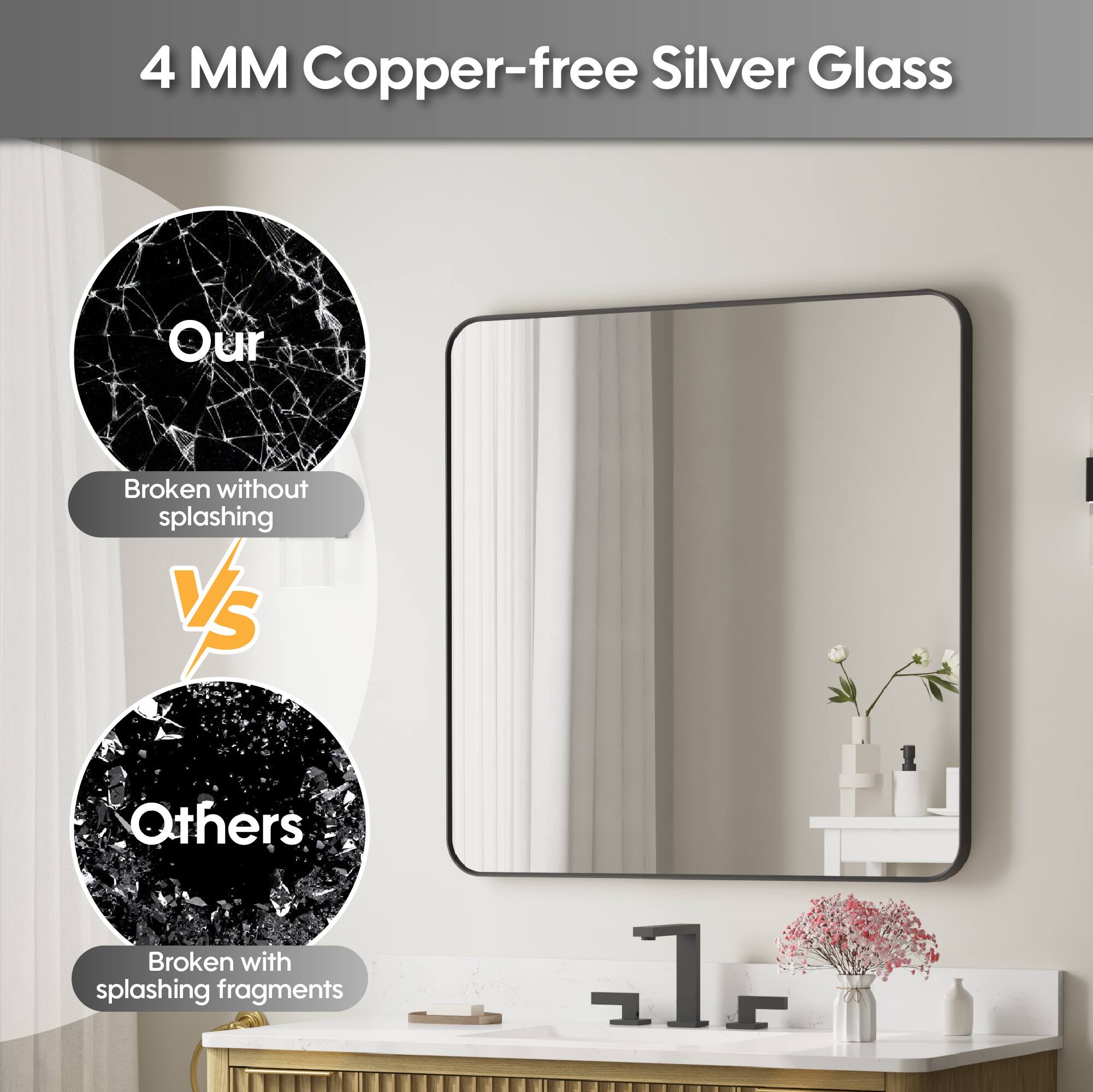 4 MM Copper-free Silver Glass

Our
Broken without splashing

vs

Others
Broken with splashing fragments