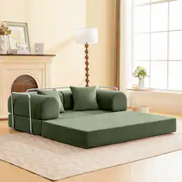 Brick Attic - 4-in-1 Folding Convertible Floor Sofa Bed, 63 Inch Oversized Modern Fabric Boneless Couch for Living Room Bedroom Lounge - Olive Green