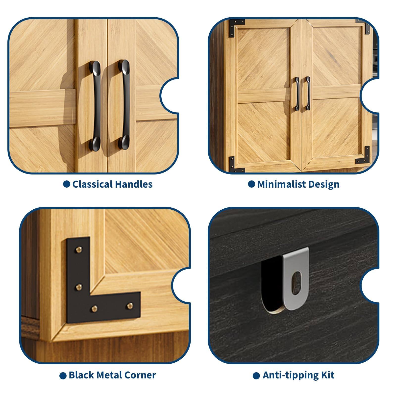 - Classical Handles
- Minimalist Design
- Black Metal Corner
- Anti-tipping Kit