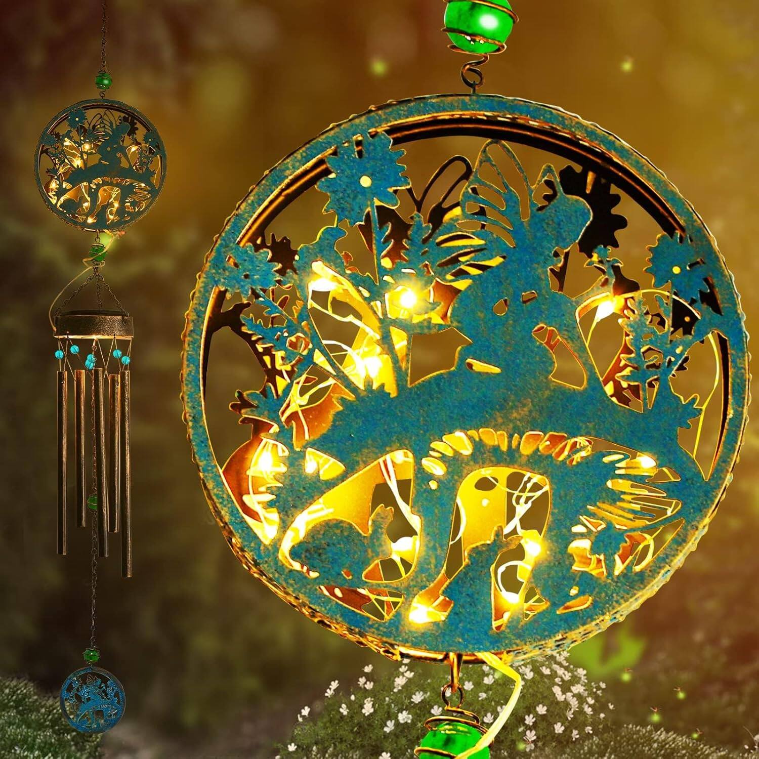 Front. Fabibe - Hummingbird Wind Chimes for Outside Gifts Mothers Day Woman Mom Grandma 30" Metal Hanging Solar Lantern Outdoor Garden - 1 pack-Fairy wind chime.