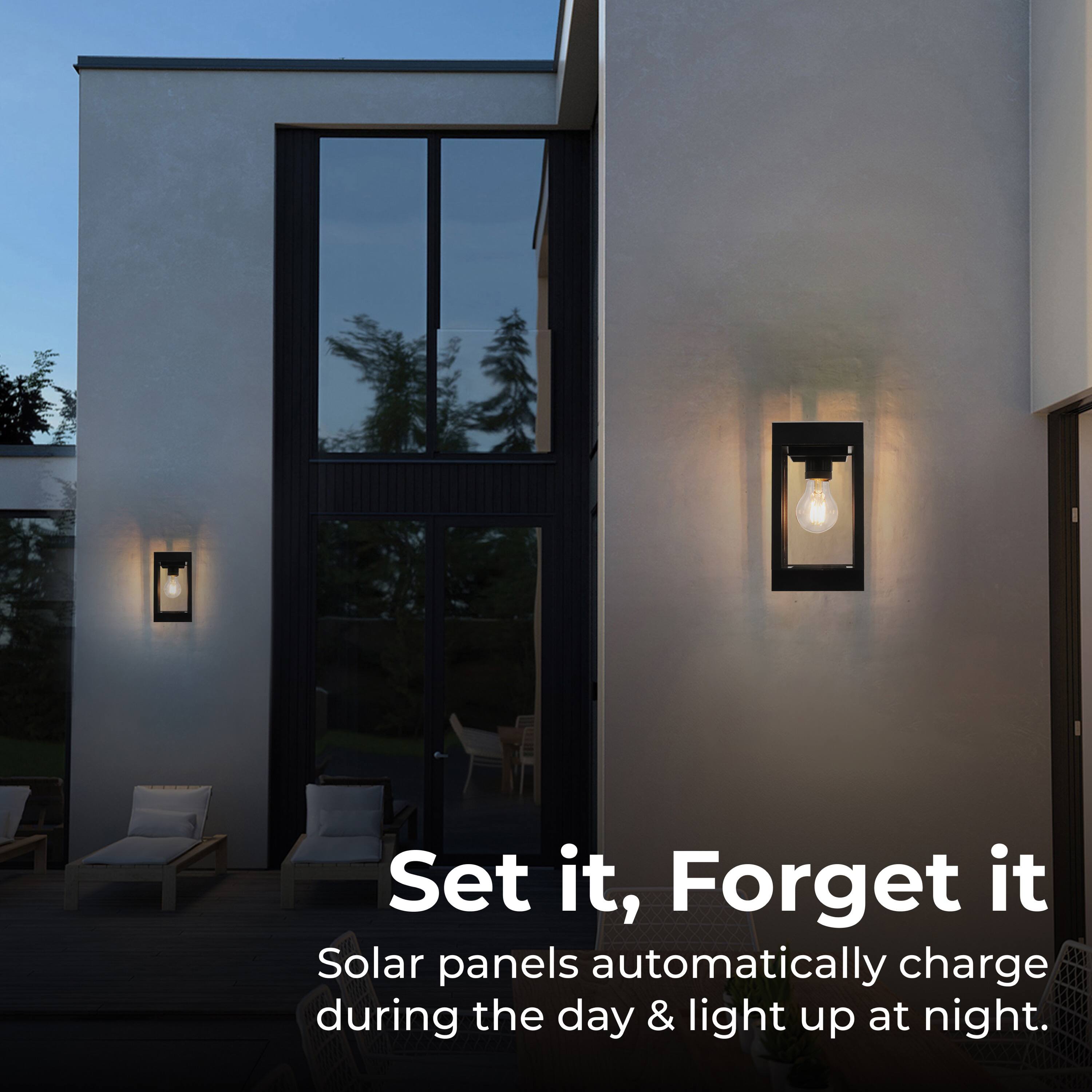Set it, Forget it. Solar panels automatically charge during the day & light up at night.